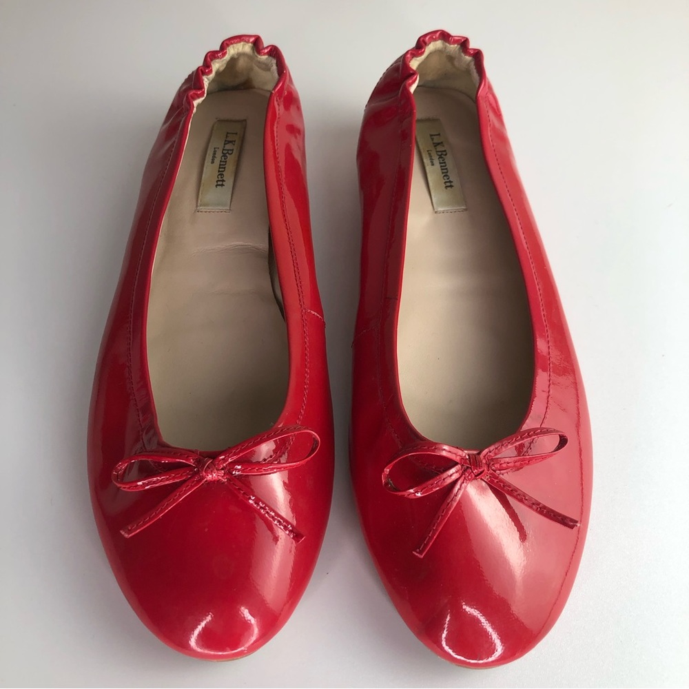 LK Bennett Red Patent Leather Ballet Flat Shoes 10